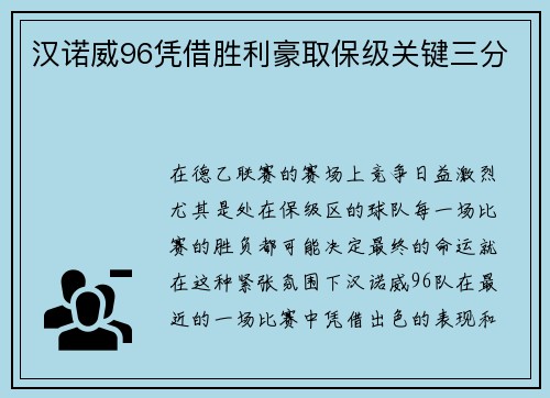 汉诺威96凭借胜利豪取保级关键三分