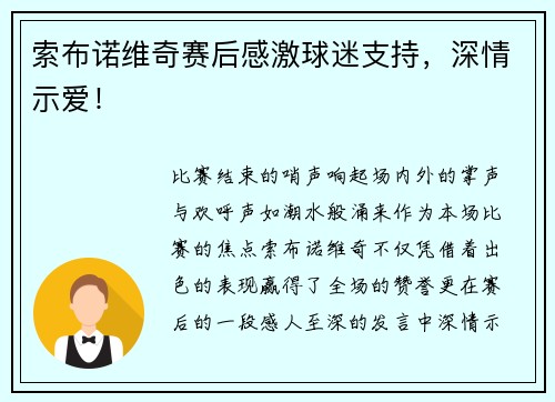 索布诺维奇赛后感激球迷支持，深情示爱！